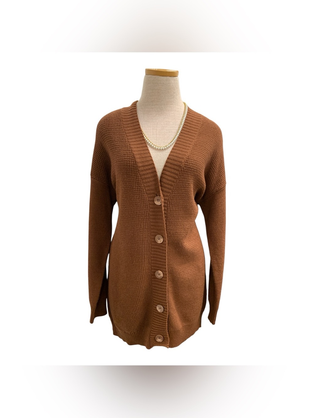 Cyrus Chestnut Brown Button-Front V-Neck Knit Cardigan Size M
